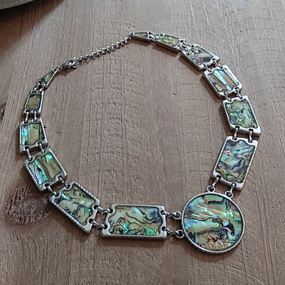 Silver Multi Colored Asymmetrical Stament Necklace - Picture 4 of 17